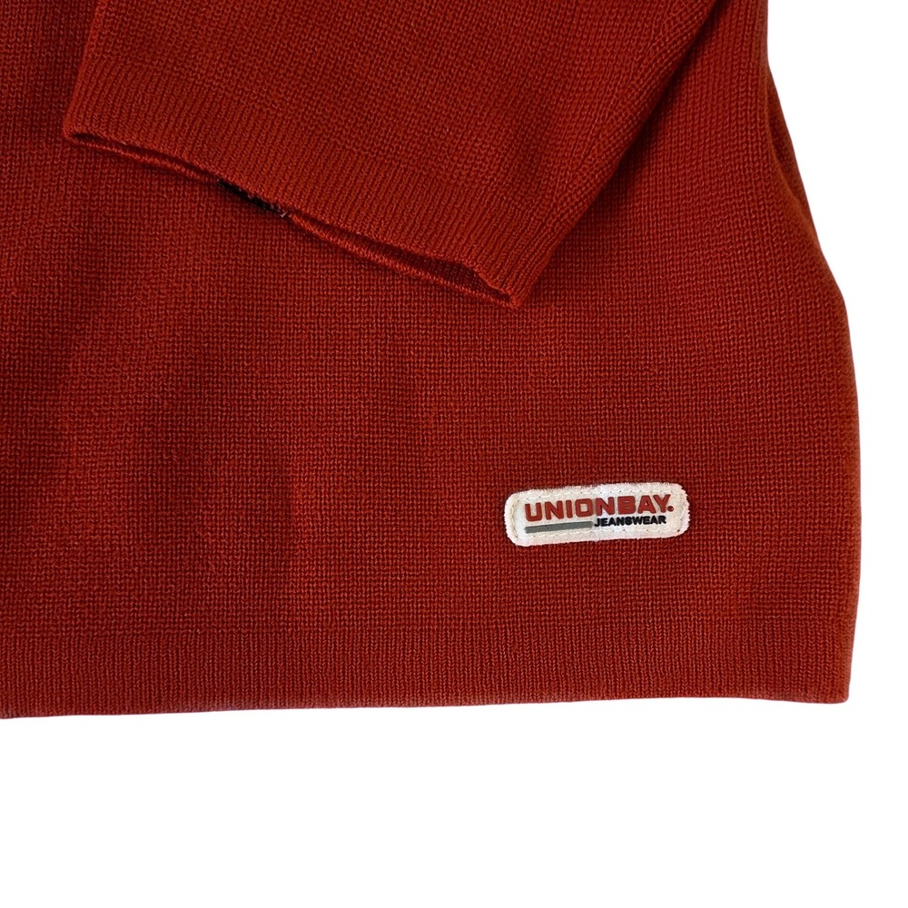 Unionbay Mens Vtg V-Neck Stripe Sweater Burnt Orange Nvy Blue Size Large 90s Y2K - Picture 2 of 5